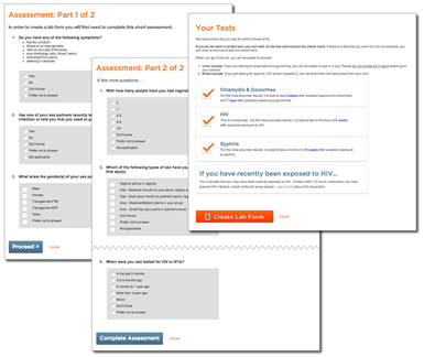 Assessment Parts 1 and 2 and the Your Tests pages