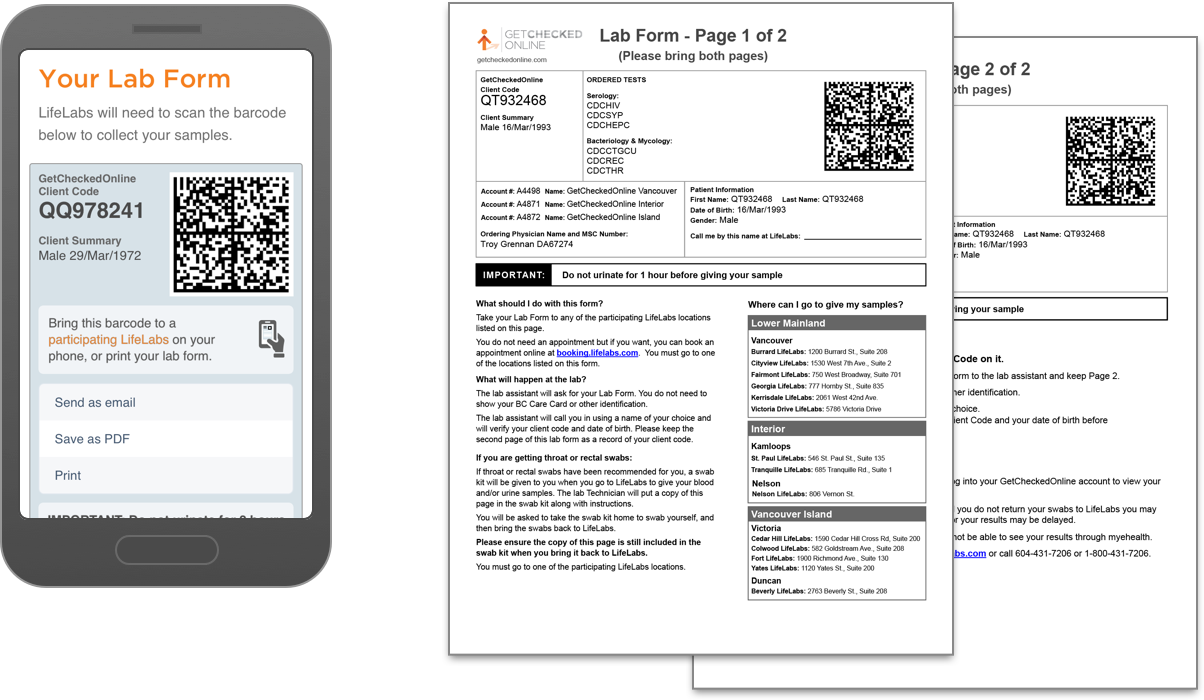 Your lab form can be presented on your mobile device or printed